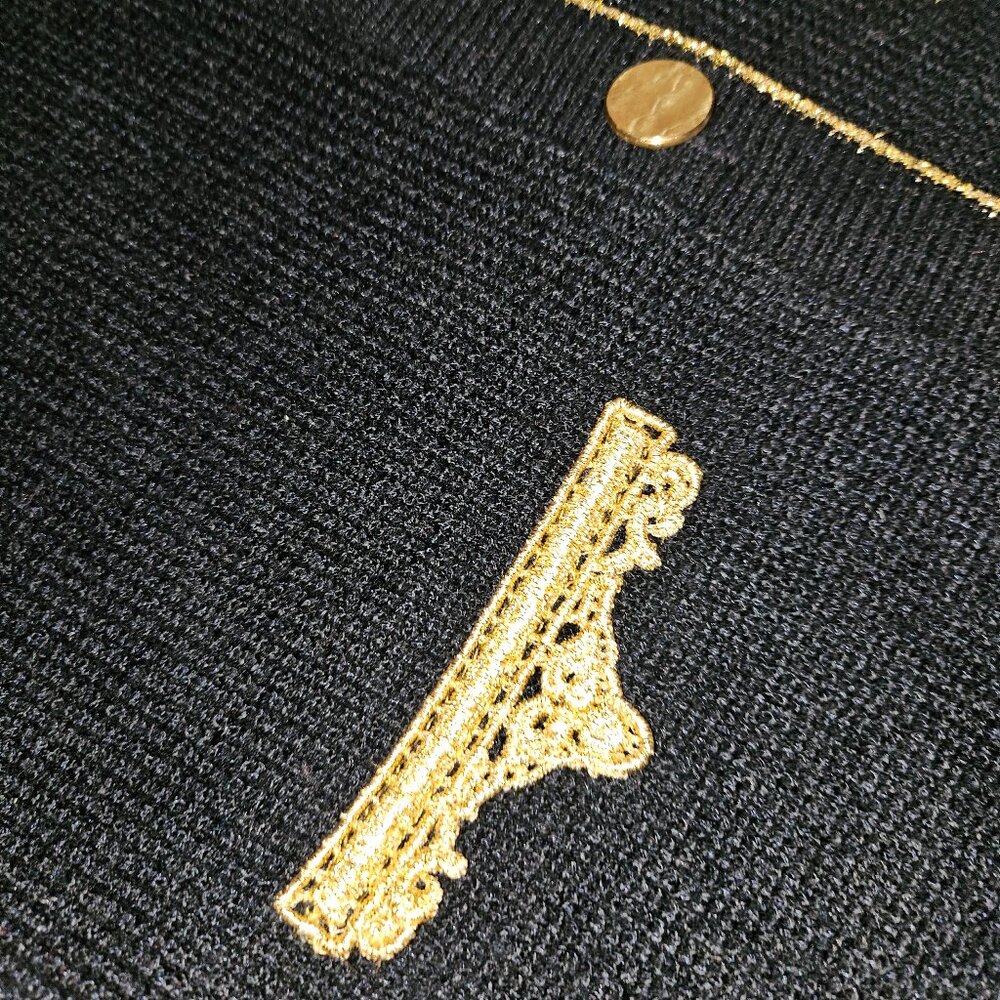 π₯HPπ₯CHANEL-STYLE BLACK CARDIGAN w/ GOLD ACCENTS FEATURING SIX BUTTON CLOSURE - Picture 6 of 12